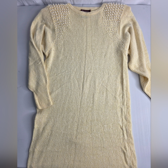 90's Raoul M Butter-Cream Sweater Dress Pearl Accents Angora Silk Vintage Ci1948 - Picture 10 of 13